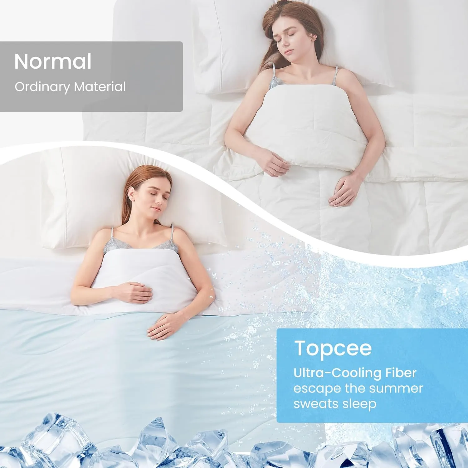 Topcee Cooling Comforter Queen Size (90"x90")-Cooling Blanket Everlasting Cold Touch for Hot Sleepers-Q-max>0.45 Double-Sided Lightweight Design Summer Ice Blanket for Night Sweats-Blue