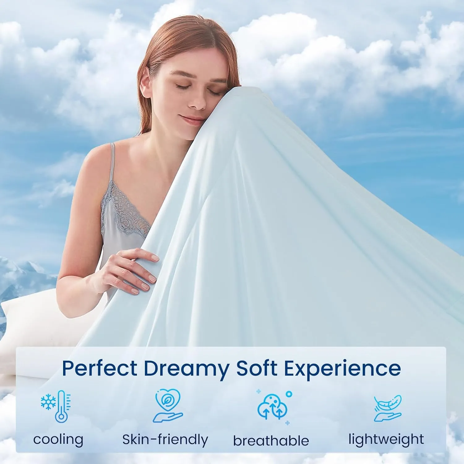 Topcee Cooling Comforter Queen Size (90"x90")-Cooling Blanket Everlasting Cold Touch for Hot Sleepers-Q-max>0.45 Double-Sided Lightweight Design Summer Ice Blanket for Night Sweats-Blue