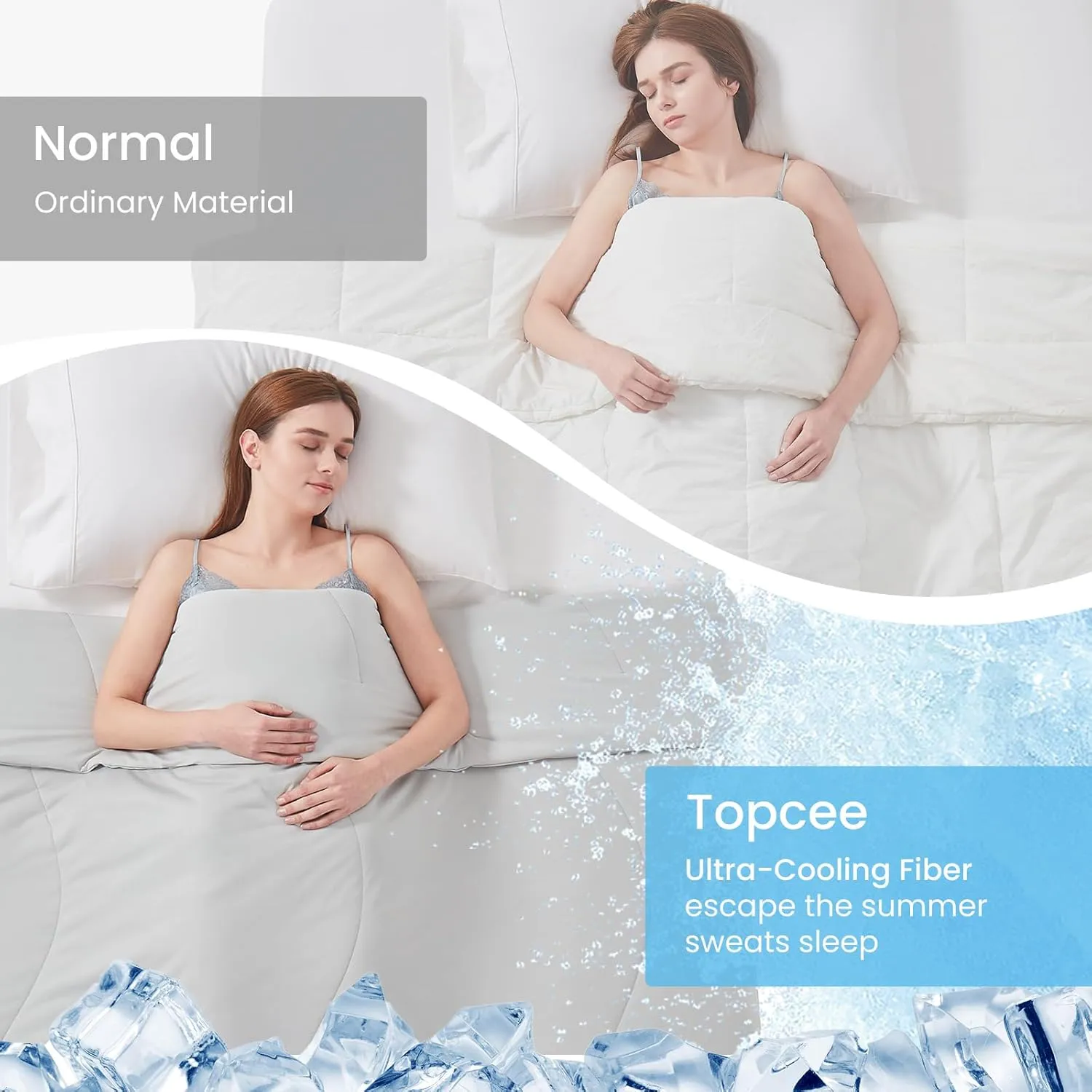 Topcee Cooling Comforter Queen Size - Cooling Blanket (90"x90") for Hot Sleepers Everlasting Cold Touch Double Sided Lightweight Design Summer Comforter Ice Blanket for Night Sweats Grey