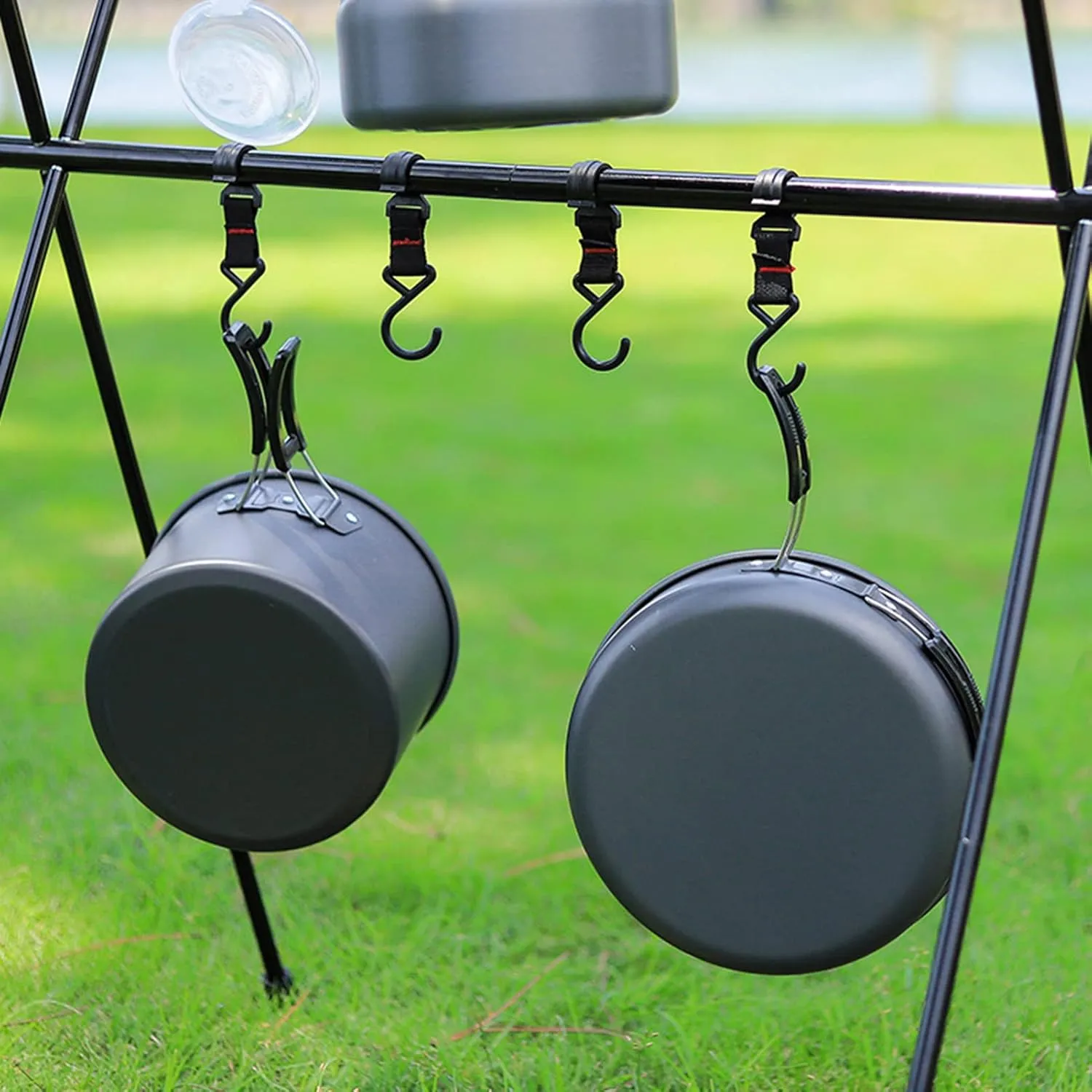 Topyond Camping Hanging Rack, Lightweight Aluminum Alloy Double Layer Tripod with Hooks for Outdoor Cooking and Storage, Camping Hanging Rack for Garden, Patio, and Hiking