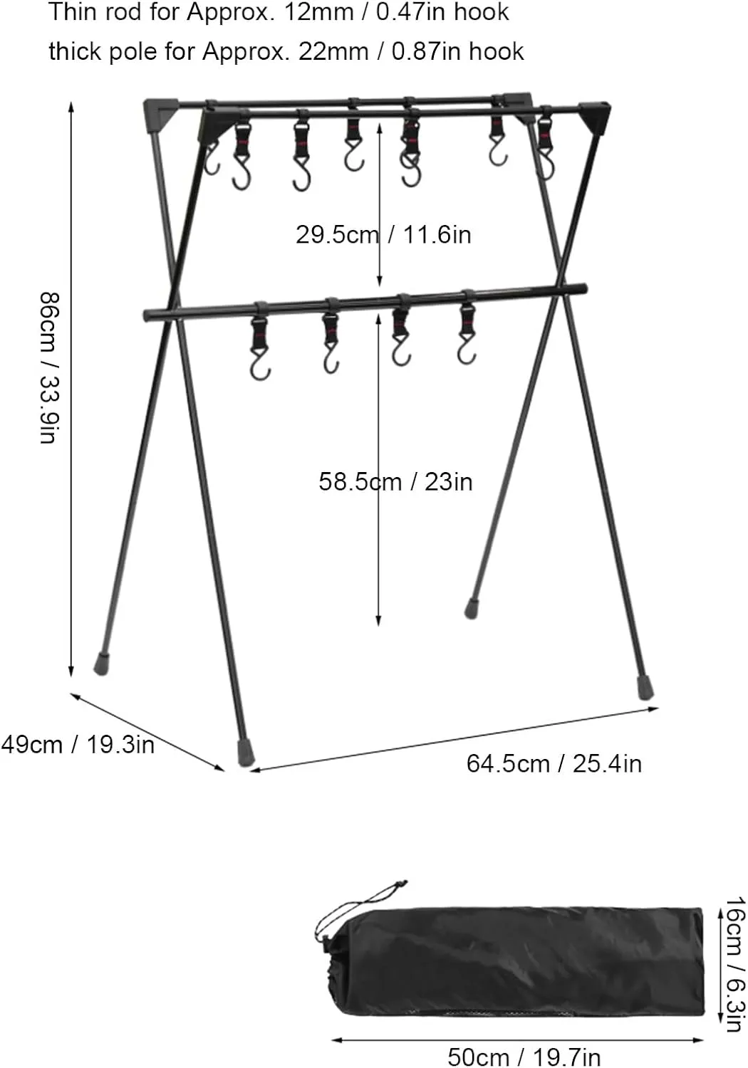 Topyond Camping Hanging Rack, Lightweight Aluminum Alloy Double Layer Tripod with Hooks for Outdoor Cooking and Storage, Camping Hanging Rack for Garden, Patio, and Hiking