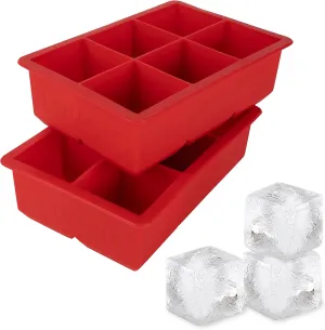 Tovolo Inch Large King Craft Ice Mold Freezer Tray of 2" Cubes for Whiskey, Bourbon, Spirits & Liquor Drinks, BPA-Free Silicone, Set of 2, Candy Apple