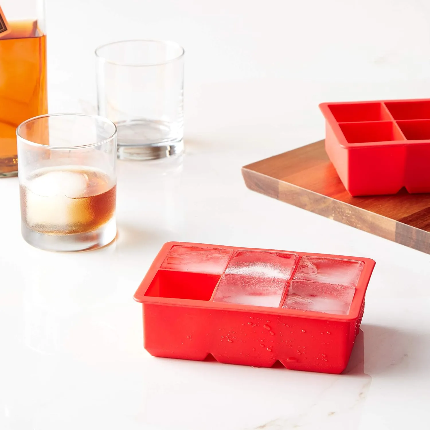 Tovolo Inch Large King Craft Ice Mold Freezer Tray of 2" Cubes for Whiskey, Bourbon, Spirits & Liquor Drinks, BPA-Free Silicone, Set of 2, Candy Apple
