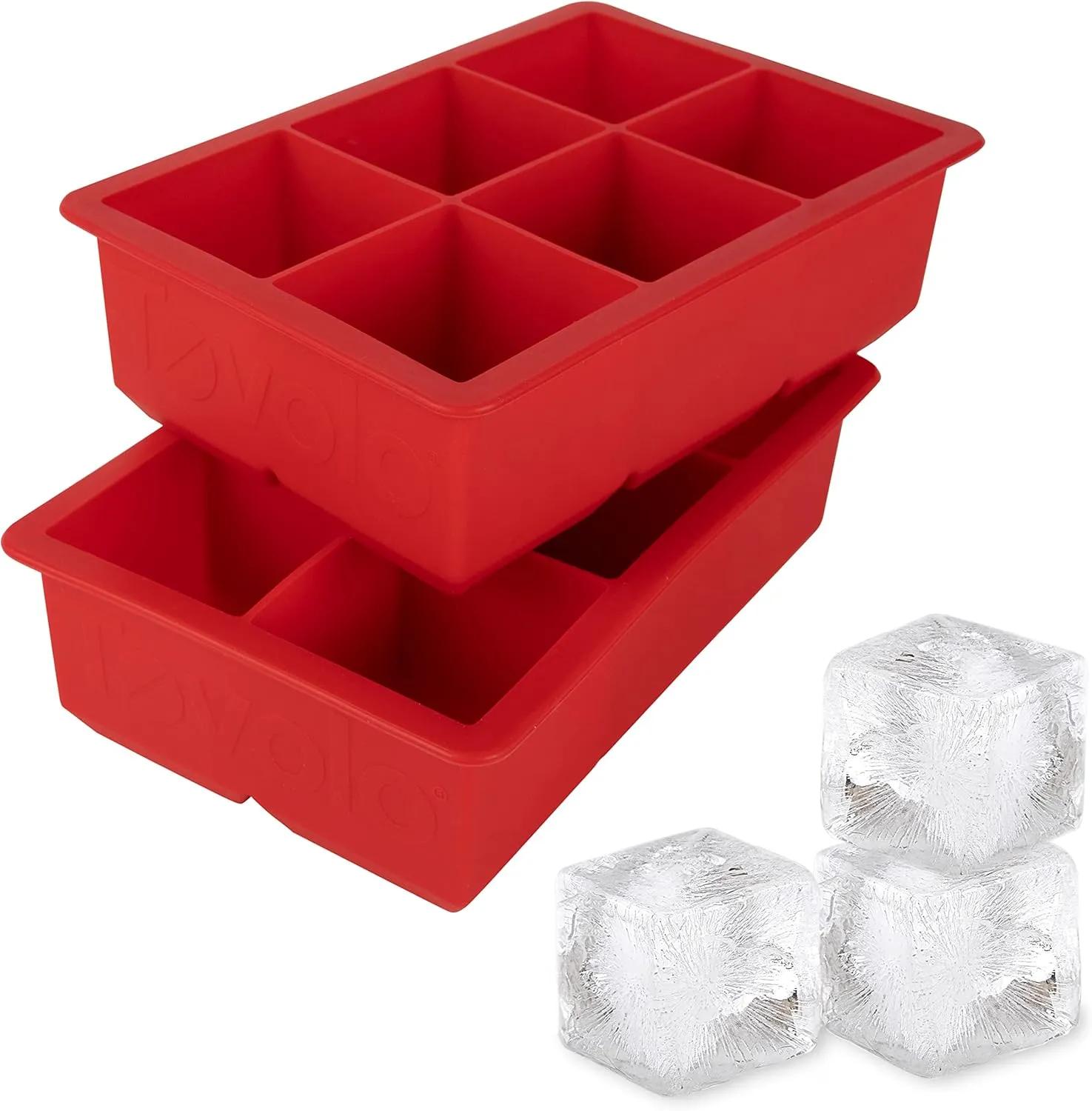 Tovolo Inch Large King Craft Ice Mold Freezer Tray of 2" Cubes for Whiskey, Bourbon, Spirits & Liquor Drinks, BPA-Free Silicone, Set of 2, Candy Apple