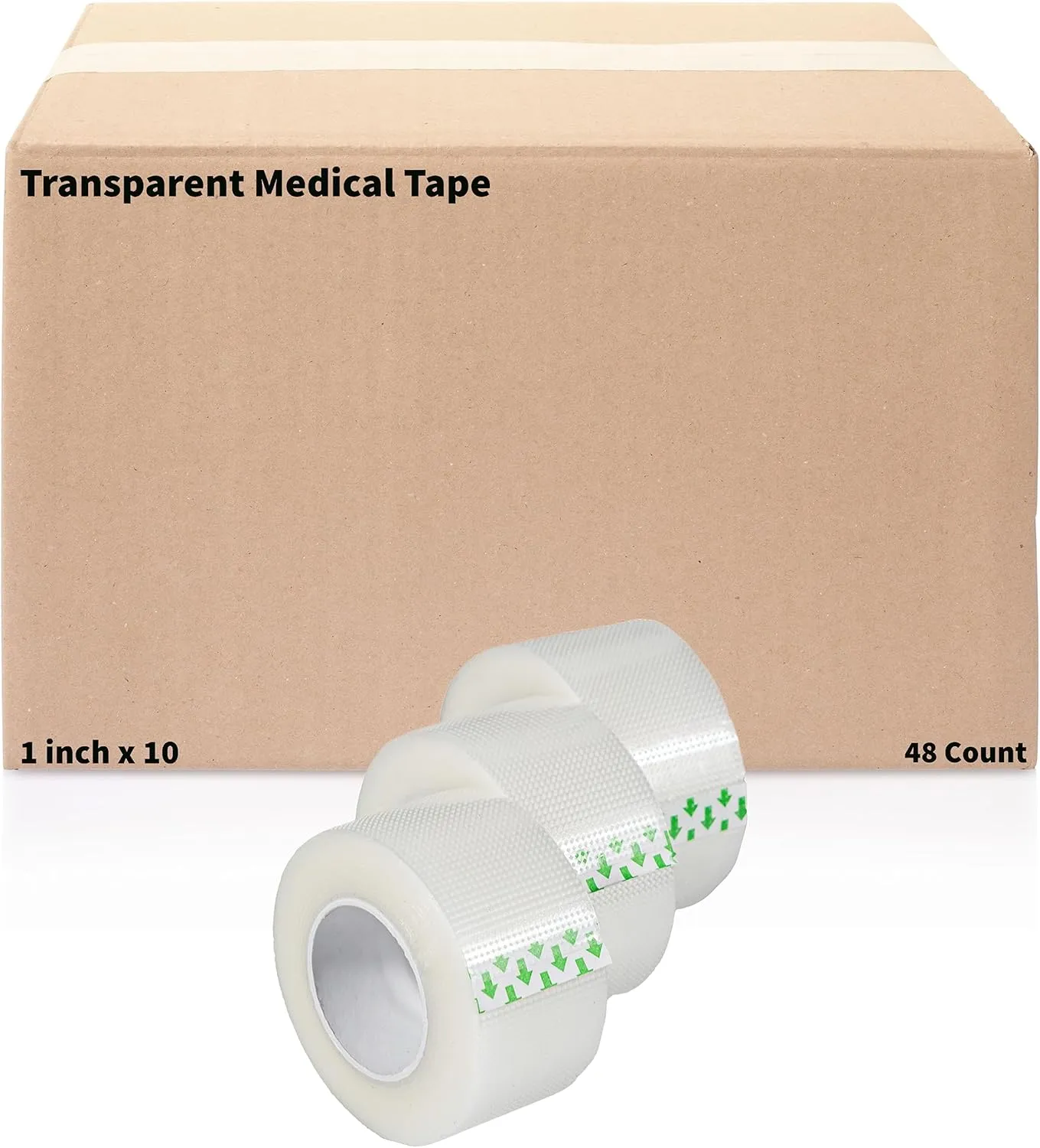 Transparent Medical Tape [Pack of 48 Rolls] Clear Emergency First Aid Bandage Tape for Wound Dressing Care - 1 inch x 10 Yds Breathable Latex Free (48)