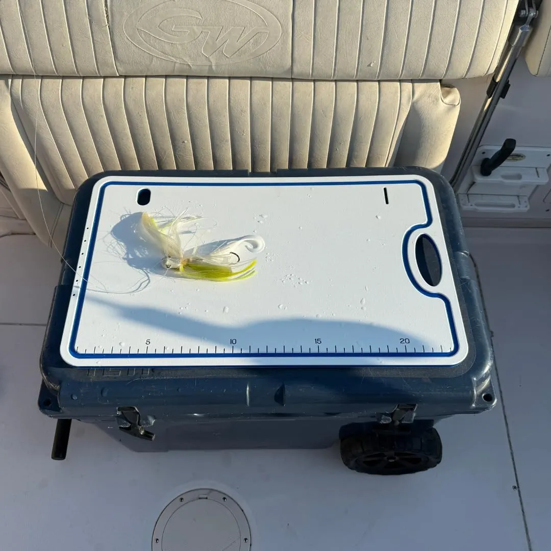 TRAPSKI Made in the USA | Premium Bucket or Cooler Fishing Cutting Board Table | 1/2 inch Thick HDPE UV Protected | Non-Skid or Mark Rubber Feet
