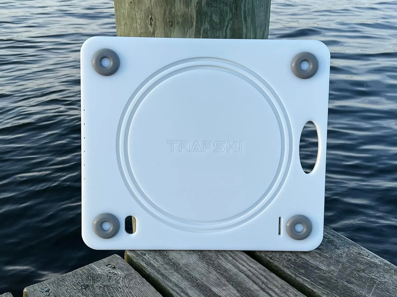 TRAPSKI Made in the USA | Premium Bucket or Cooler Fishing Cutting Board Table | 1/2 inch Thick HDPE UV Protected | Non-Skid or Mark Rubber Feet