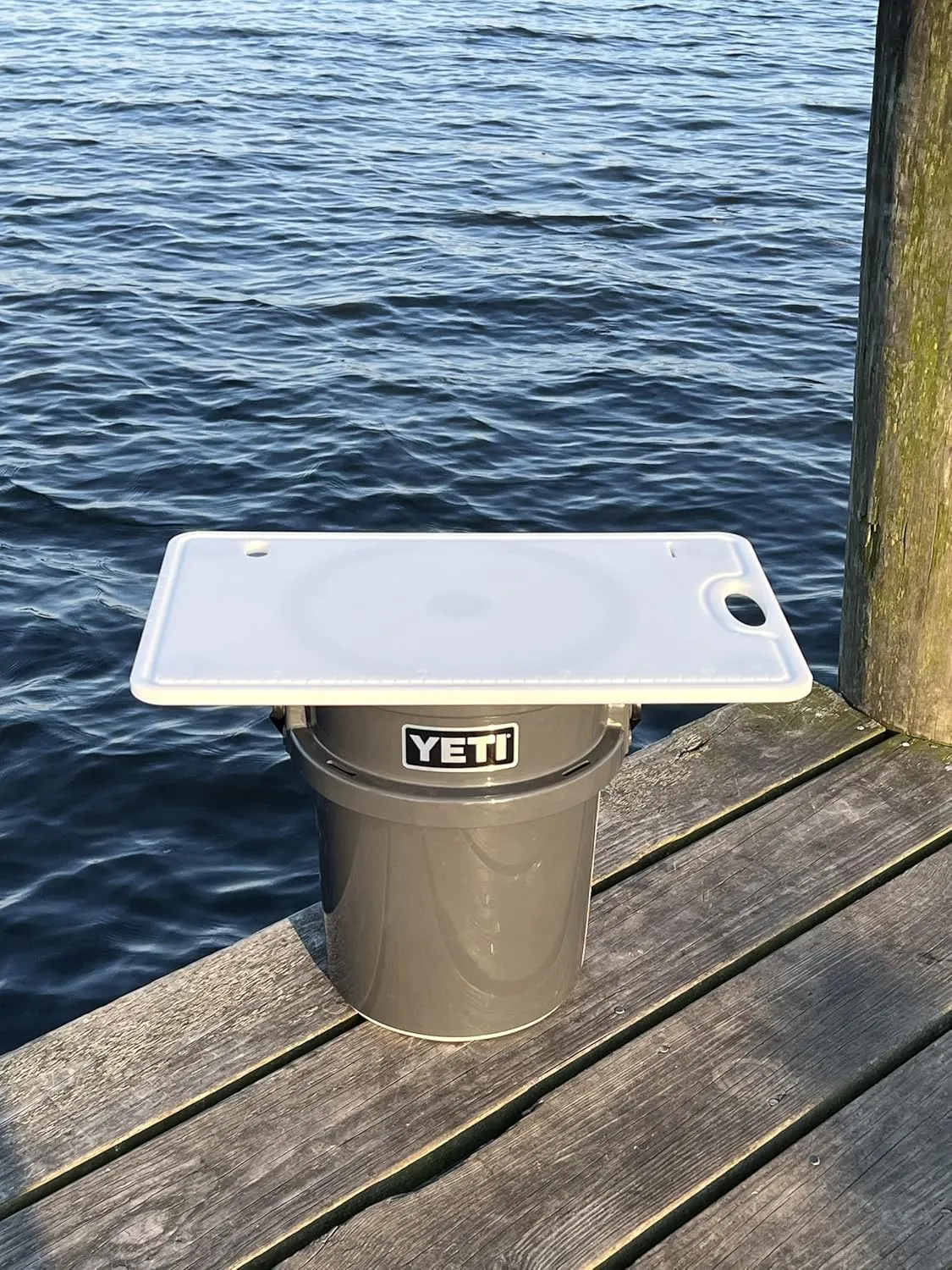 TRAPSKI Made in the USA | Premium Bucket or Cooler Fishing Cutting Board Table | 1/2 inch Thick HDPE UV Protected | Non-Skid or Mark Rubber Feet