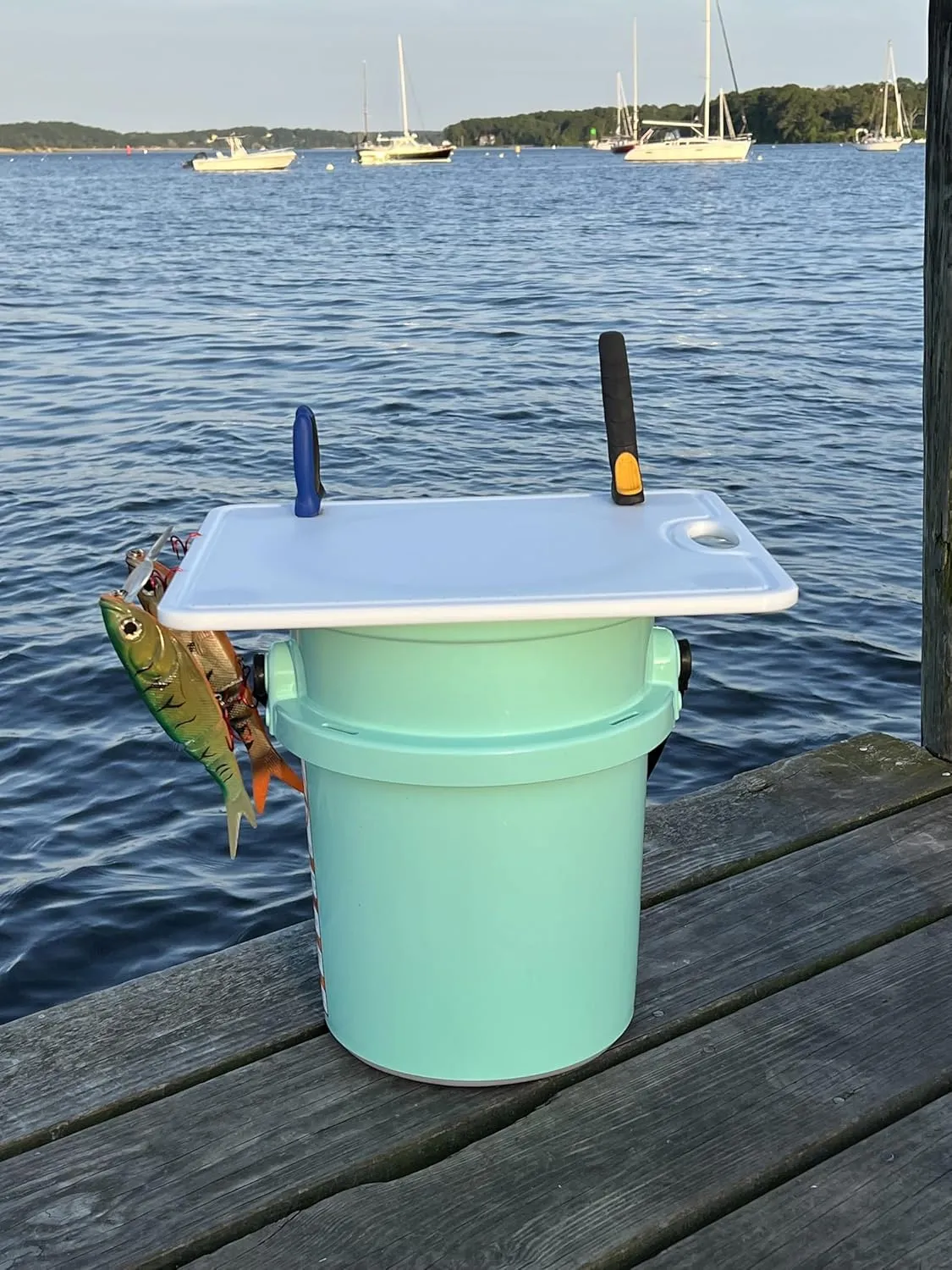 TRAPSKI Made in the USA | Premium Bucket or Cooler Fishing Cutting Board Table | 1/2 inch Thick HDPE UV Protected | Non-Skid or Mark Rubber Feet