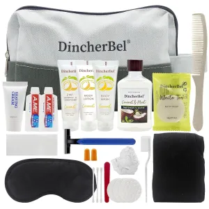 Travel Toiletry Kit, Hygiene Essential Kit for Travel, Business & Charity, 14-Piece Mini Toiletry Reusable Toiletry Zippered Bag