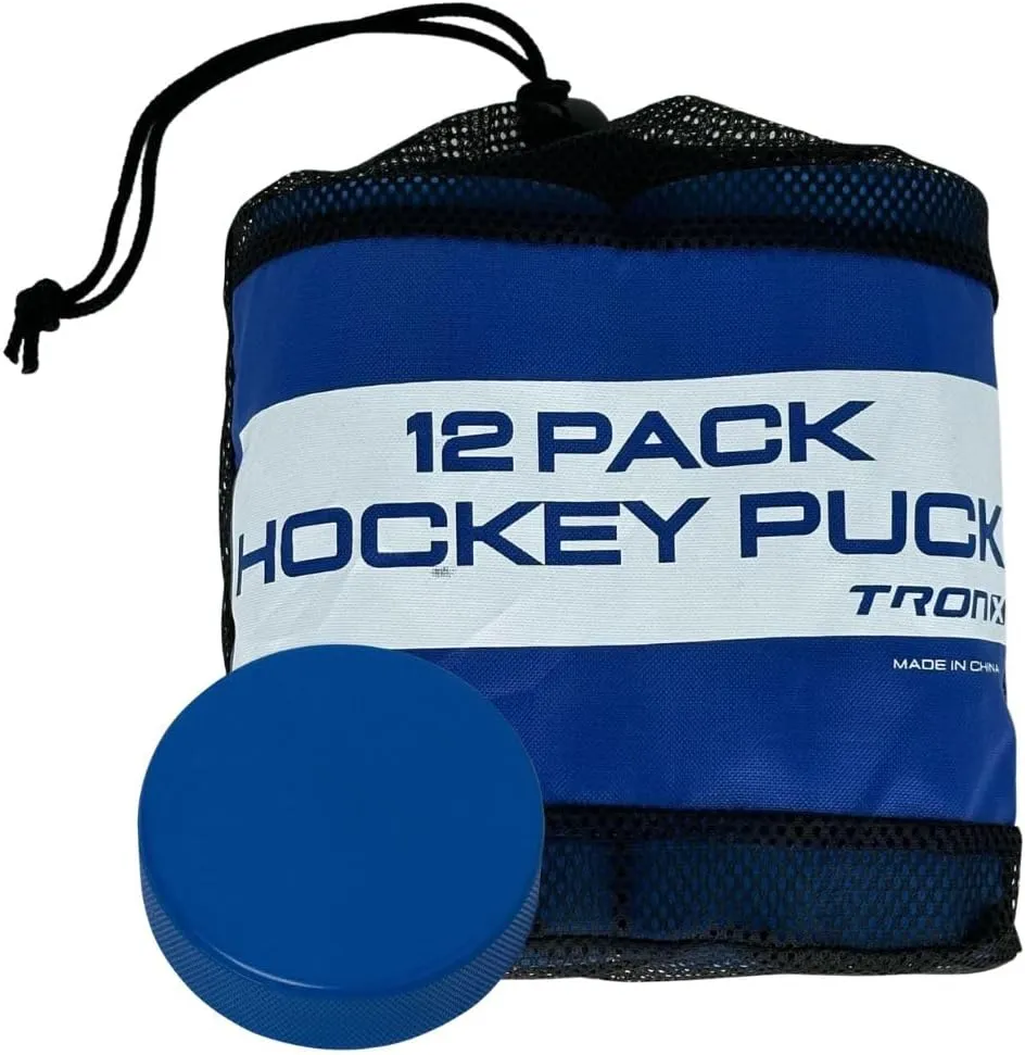 TronX Blue Mite Ice Hockey Pucks | 6 and 12 Packs | Blue Mite Youth Official Ice Hockey Pucks 4 Ounces