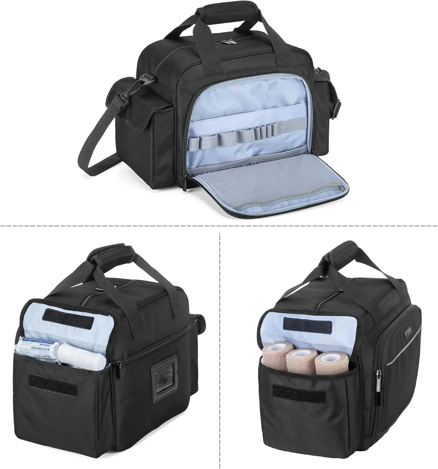 Trunab Home Health Nurse Bag Empty, Portable Medical Supplies Shoulder Bag for Hospice, Home Visit, Hospital Interns, Black, Bag Only