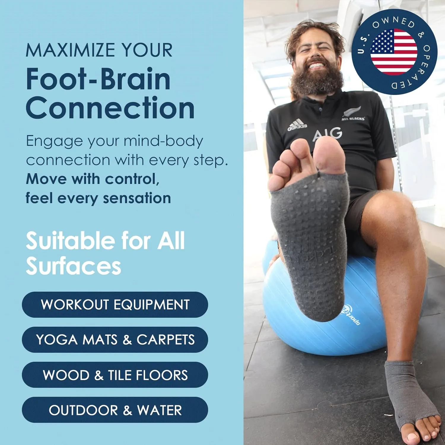 Tucketts Anklet Pilates Grip Socks for Men, NonSlip, High Ankle Toeless Yoga Socks with Grips for Martial Arts & More, 1 Pair