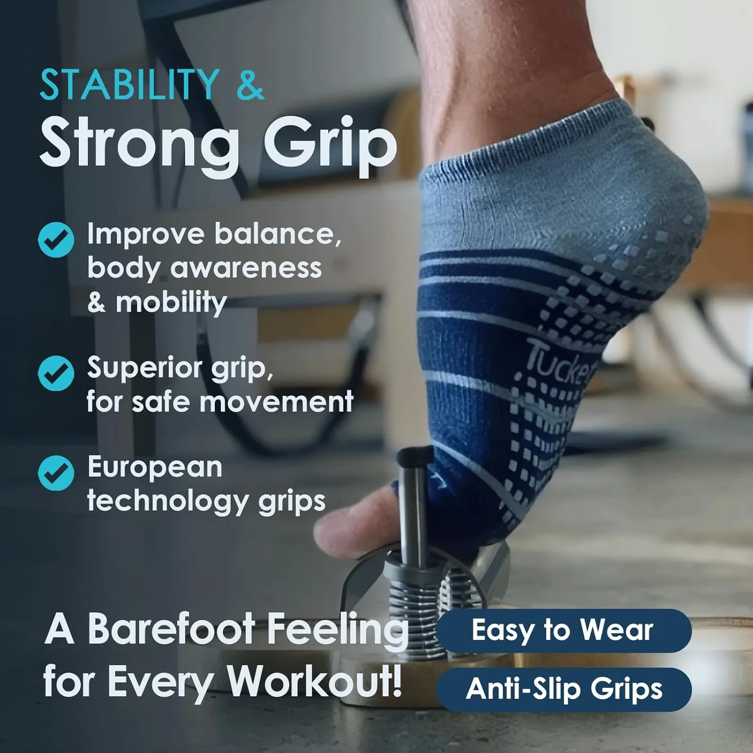 Tucketts Anklet Pilates Grip Socks for Men, NonSlip, High Ankle Toeless Yoga Socks with Grips for Martial Arts & More, 1 Pair
