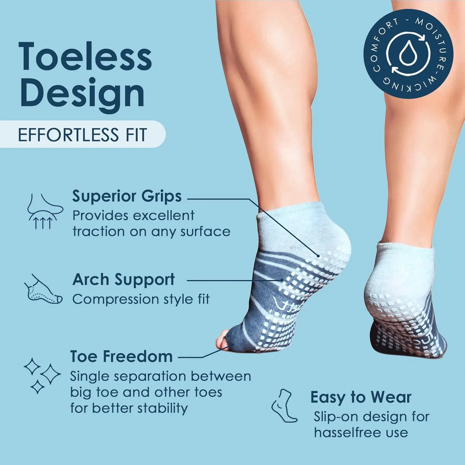 Tucketts Anklet Pilates Grip Socks for Men, NonSlip, High Ankle Toeless Yoga Socks with Grips for Martial Arts & More, 1 Pair