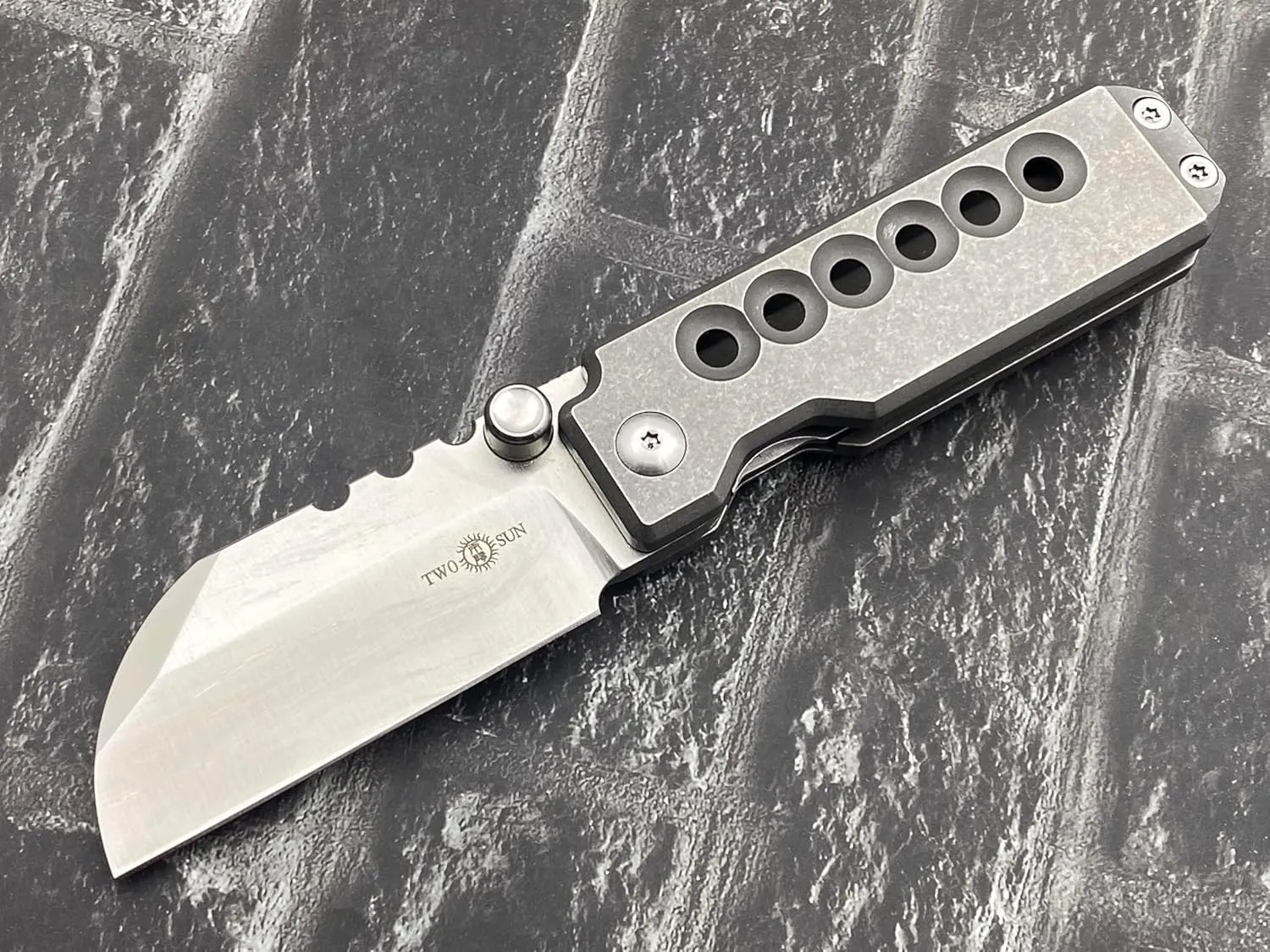 TwoSun TS563-M390-GRAY Folding Knife M390 Blade Titanium Handle Camping Pocket Knife