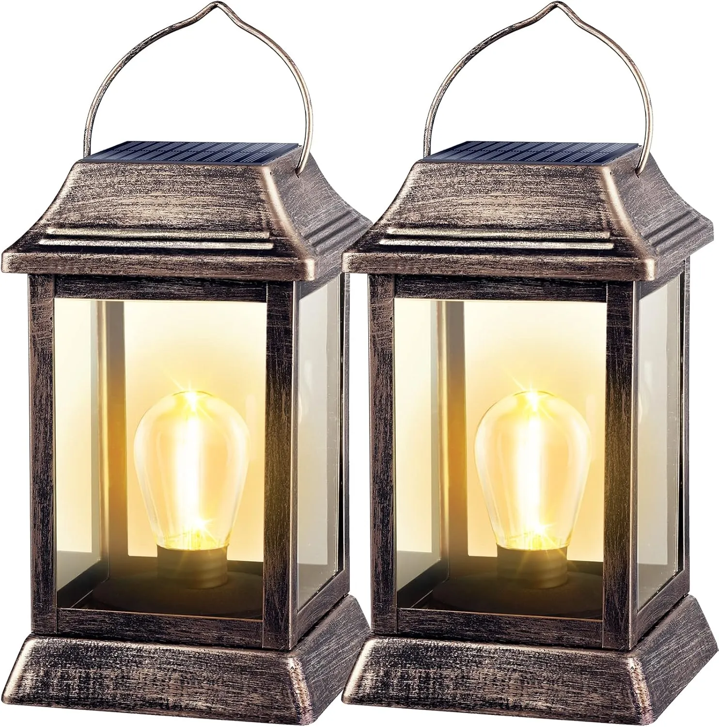 UBright Metal Solar Lantern Lights Outdoor Waterproof Hanging Solar Lights for Outside Garden Lights for Patio Yard LED Bulb 2 Pack