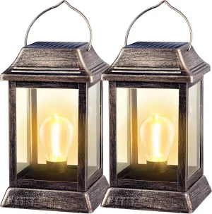 UBright Metal Solar Lantern Lights Outdoor Waterproof Hanging Solar Lights for Outside Garden Lights for Patio Yard LED Bulb 2 Pack