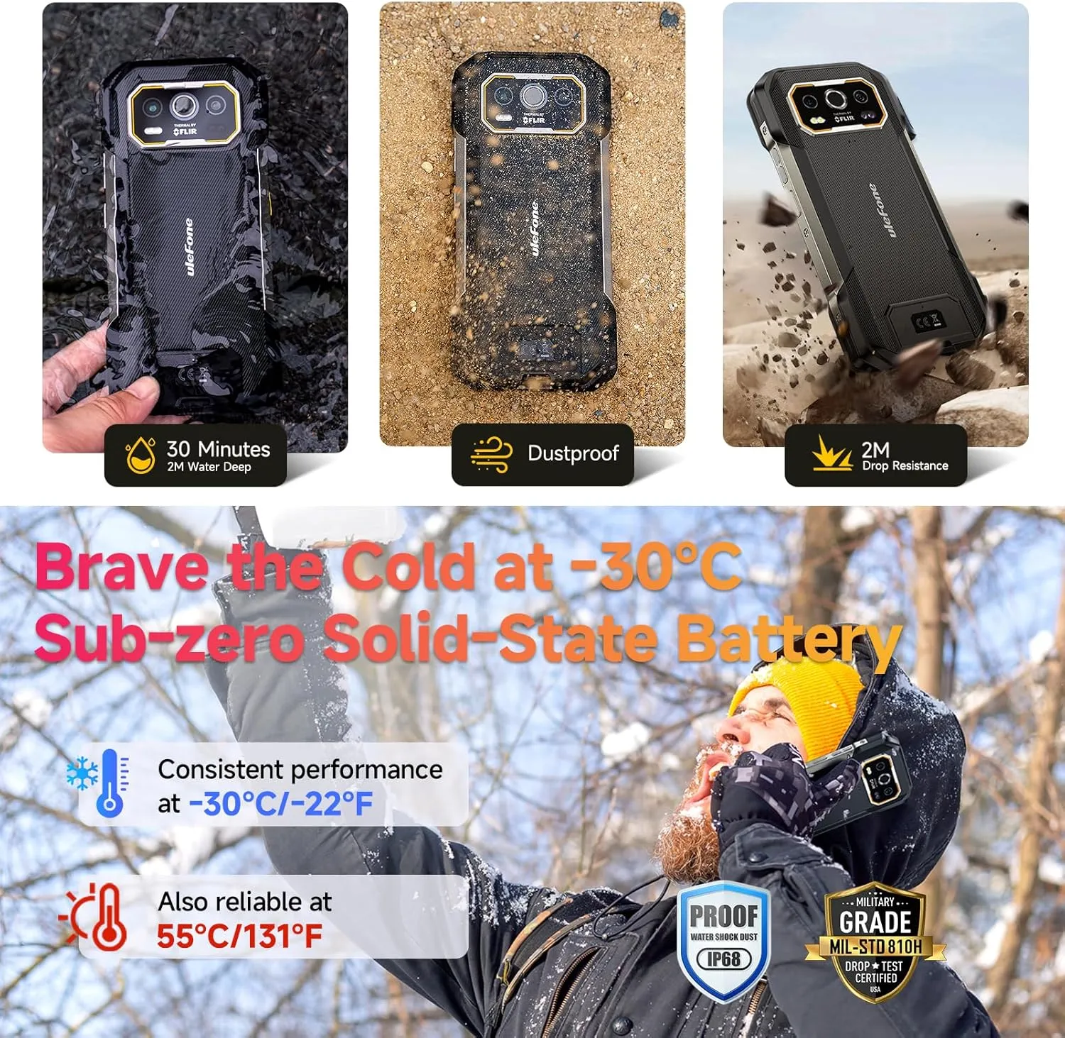 Ulefone Armor 27T Pro 5G Rugged Phone with Thermal Image Camera, MTK Dimensity 6300 5G, 24GB 256GB, 50MP 64MP 32MP, Android 14, 6.78”, 10600mAh/Wireless Charge, uSmart, GPS/NFC Unlocked Smartphone
