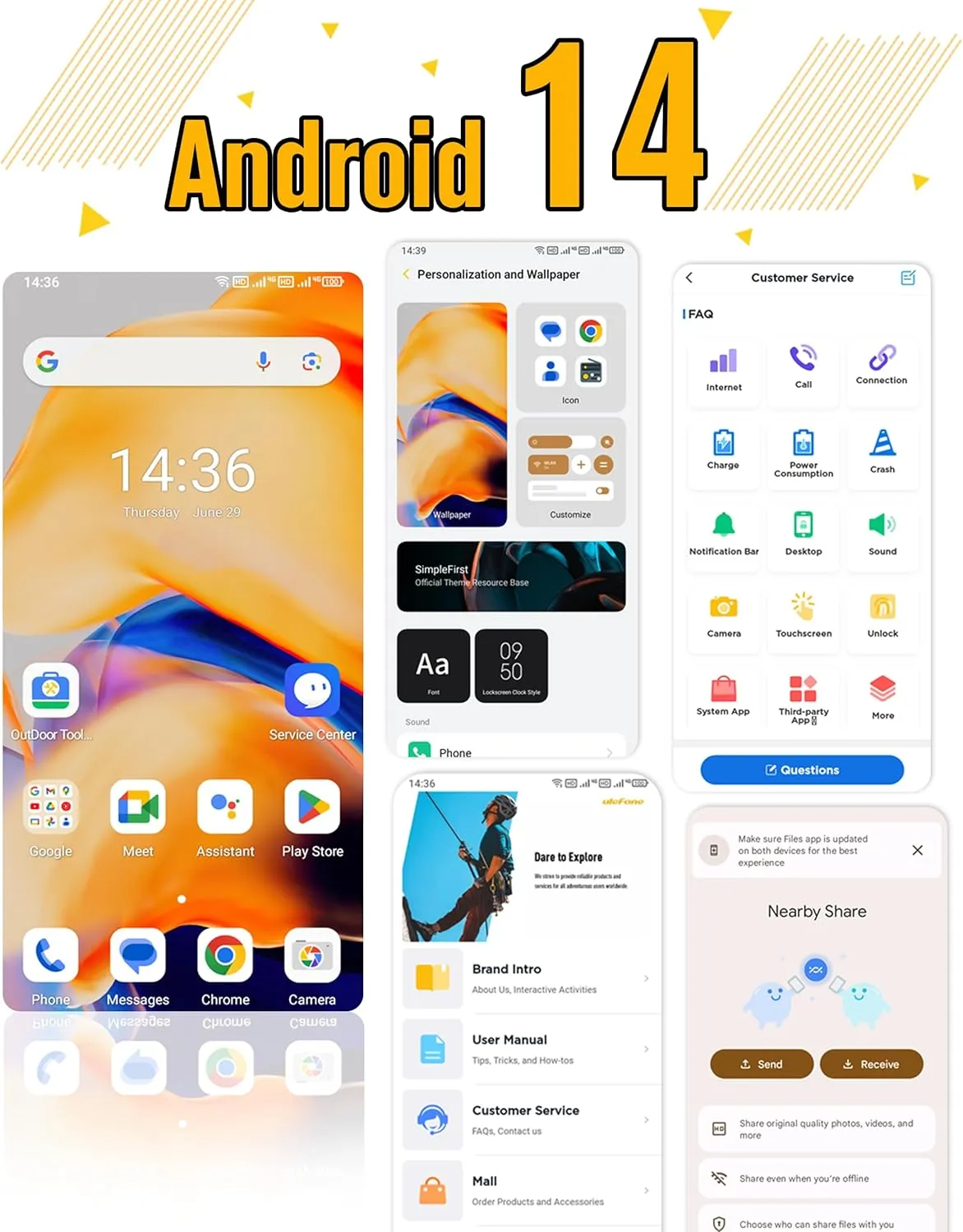 Ulefone Armor X13 Rugged Cell Phones Android 14, 50MP 24MP 8MP Cameras Unlocked Smartphone, 12 64GB Storage, 6.52” Screen, 6320mAh, NFC,GPS,Dual 4G Volte T-Mobile Rugged Phones (Orange)