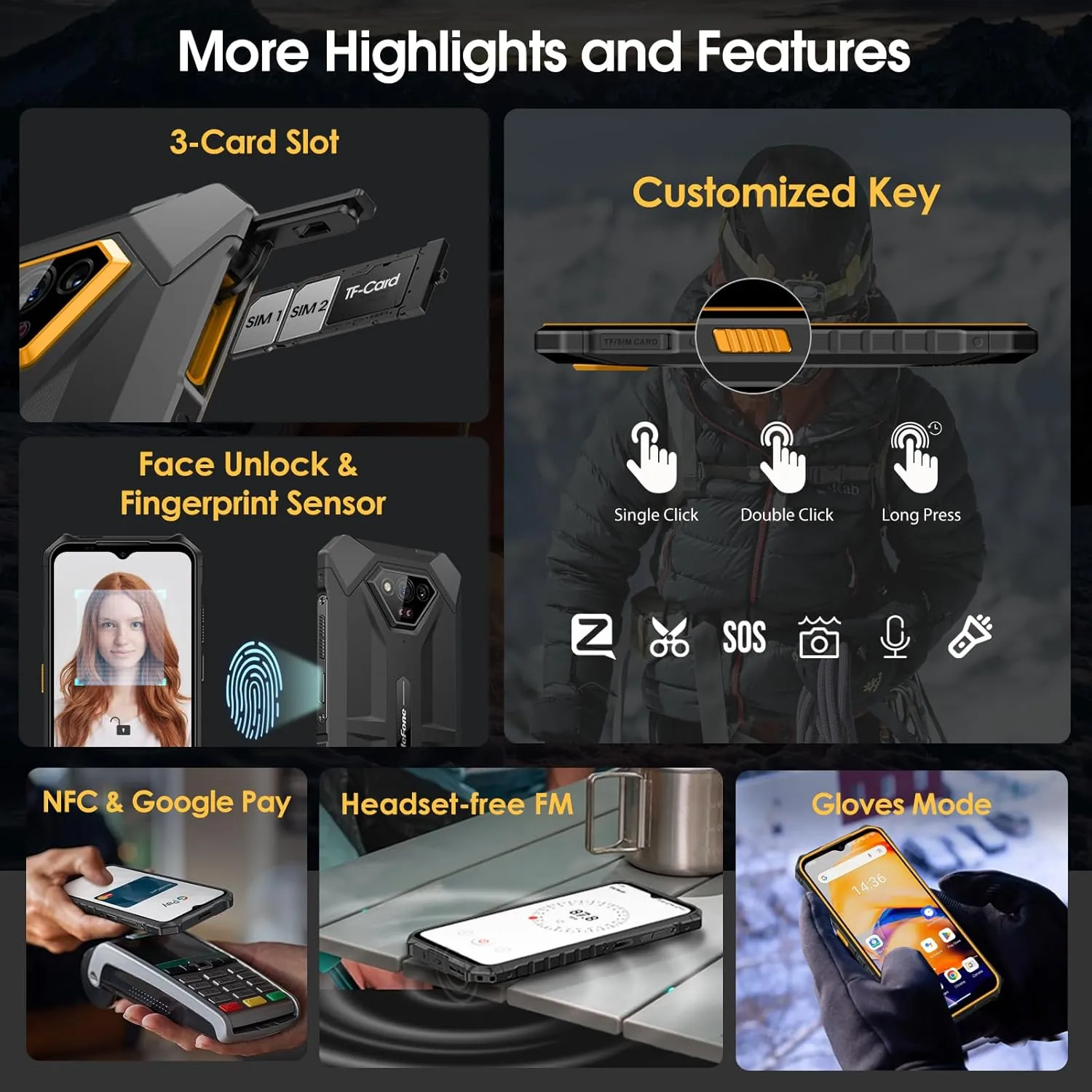 Ulefone Armor X13 Rugged Phone, 12 64GB, 50MP Rear Camera, 24MP Night Vision Camera, Android 14 OS Rugged Smartphone, 6.52” Screen, 6320mAh, NFC, GPS, Dual 4G Unlocked Phones- Orange