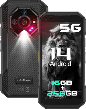 Ulefone Armor X32 Pro 5G Rugged Phone, MTK Dimensity 6300, 16 256GB, Android 14, Widevine L1, 64MP/25MP Night Vision, Dedicated Glare Flashlight, 5G WiFi Hotspot, 5.65” 90Hz, 5500mAh, NFC/GPS - Black