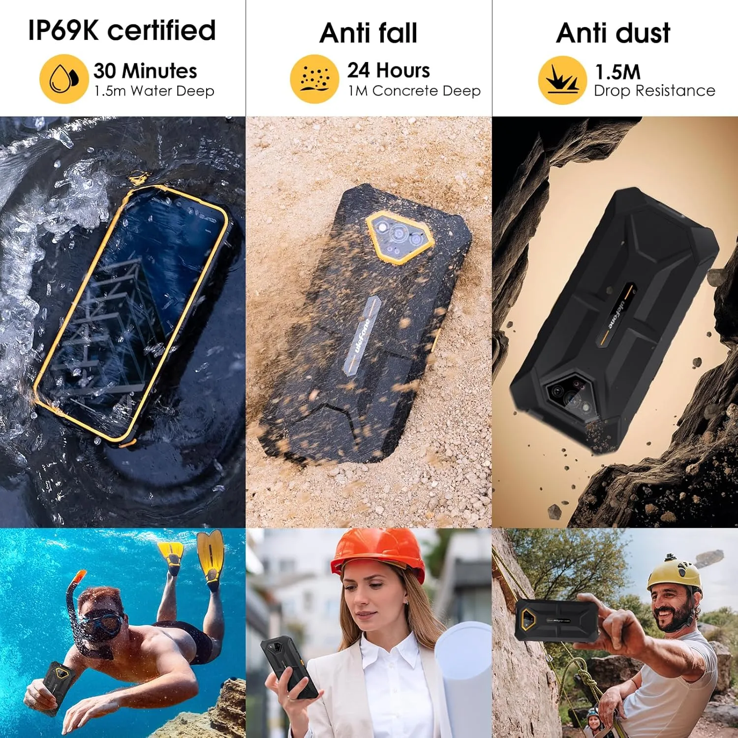 Ulefone Unlocked Rugged Phones, Armor X13 (12 64GB), 50MP Rear Camera, 24MP Night Vision Camera, Android 14 OS Rugged Smartphone, 6.52” Screen, 6320mAh, NFC, GPS, Dual 4G Mobile Phone- Black