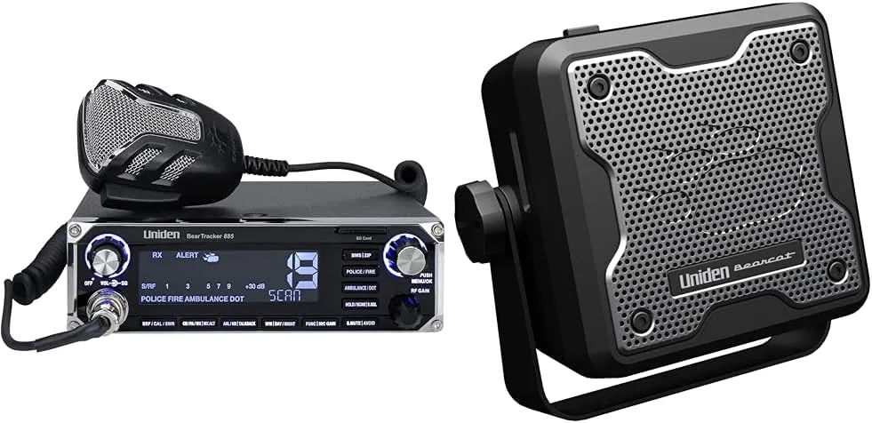 Uniden BEARTRACKER 885 Hybrid Full-Featured CB Radio   Digital TrunkTracking Police/Fire/Ambulance & (BC15) Bearcat 15-Watt External Communications Speaker. Durable Rugged Design