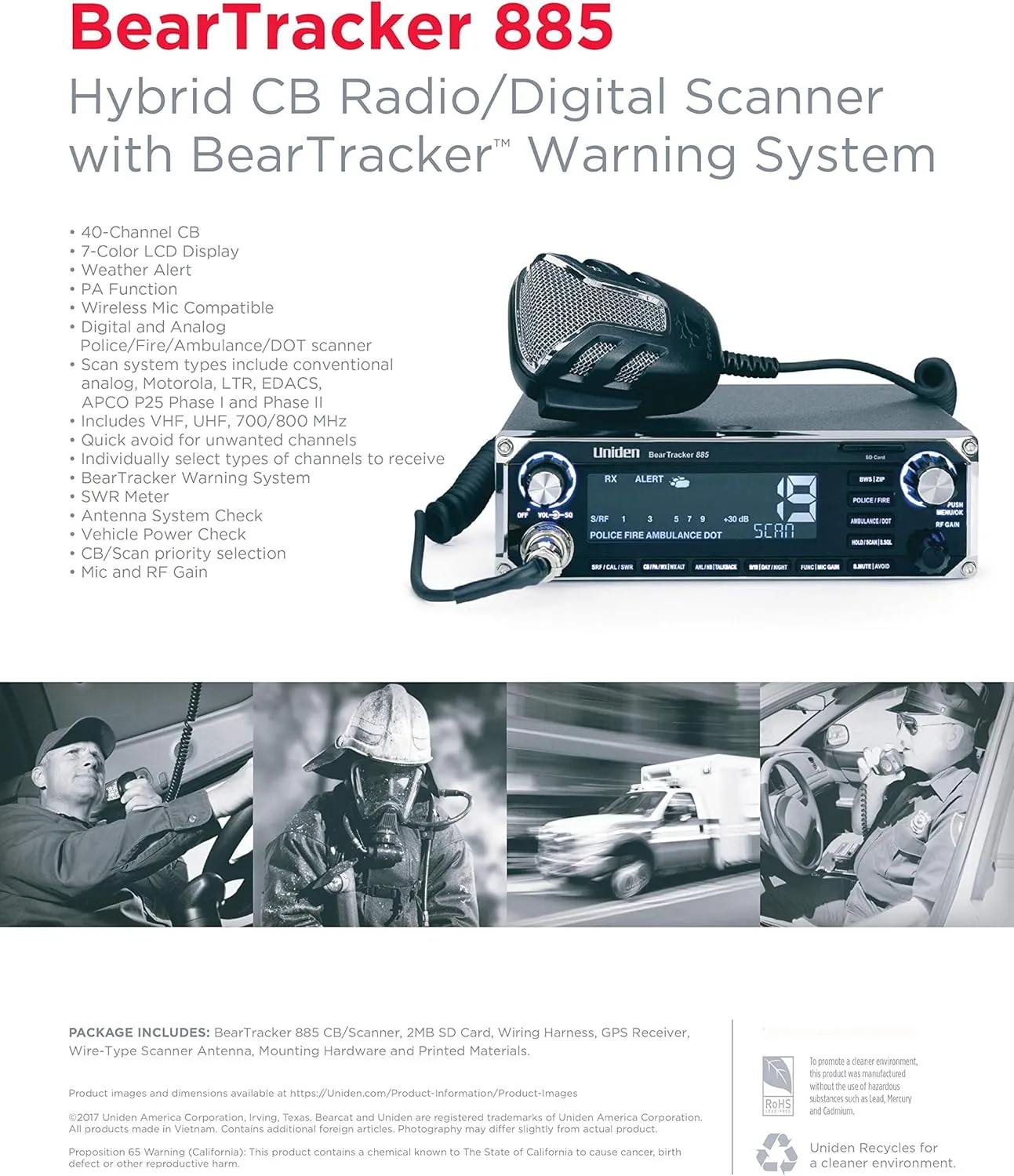Uniden BEARTRACKER 885 Hybrid Full-Featured CB Radio   Digital TrunkTracking Police/Fire/Ambulance & (BC15) Bearcat 15-Watt External Communications Speaker. Durable Rugged Design