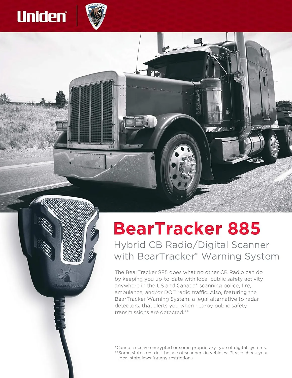 Uniden BEARTRACKER 885 Hybrid Full-Featured CB Radio   Digital TrunkTracking Police/Fire/Ambulance & (BC15) Bearcat 15-Watt External Communications Speaker. Durable Rugged Design