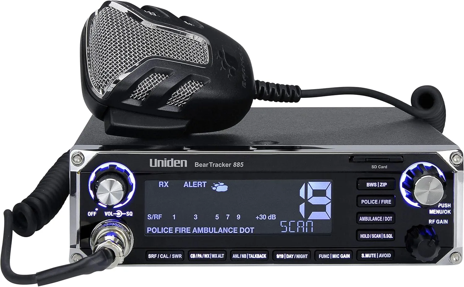 Uniden BEARTRACKER 885 Hybrid Full-Featured CB Radio   Digital TrunkTracking Police/Fire/Ambulance & (BC15) Bearcat 15-Watt External Communications Speaker. Durable Rugged Design