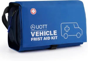 UOTT First Aid Kit for Car – Vehicle Emergency Kit with Detachable Modules, Window Breaker, Splint, Reflective Vest – for Travel, Commute & Roadside Emergencies, Compact Blue Bag