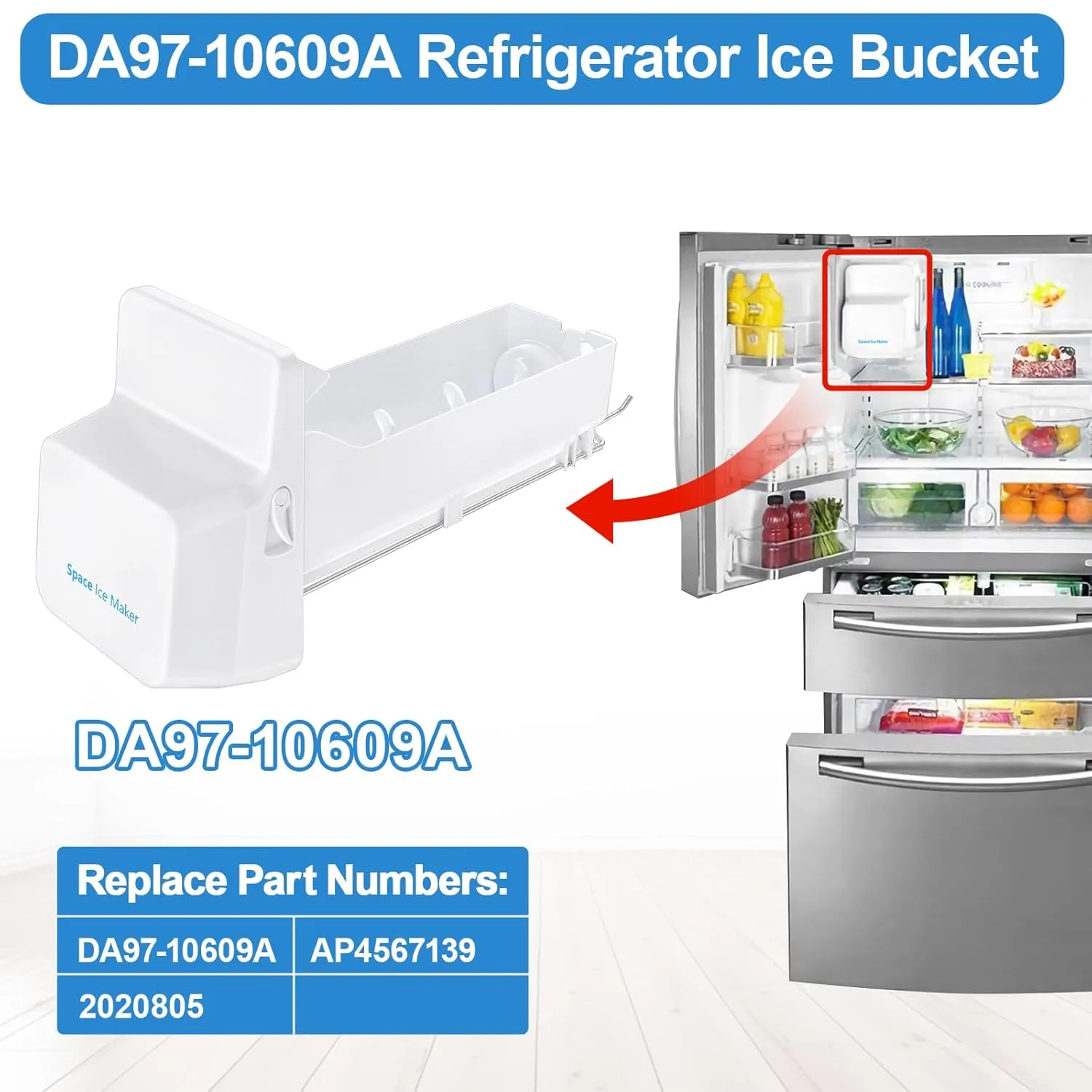 Upgraded RF4287HABP RF267AZRS RF267AEPN RF267AZBP RF268ABWP Refrigerator Ice Bucket, DA97-10609A Samsung Ice Maker Replacement Ice Tray Parts