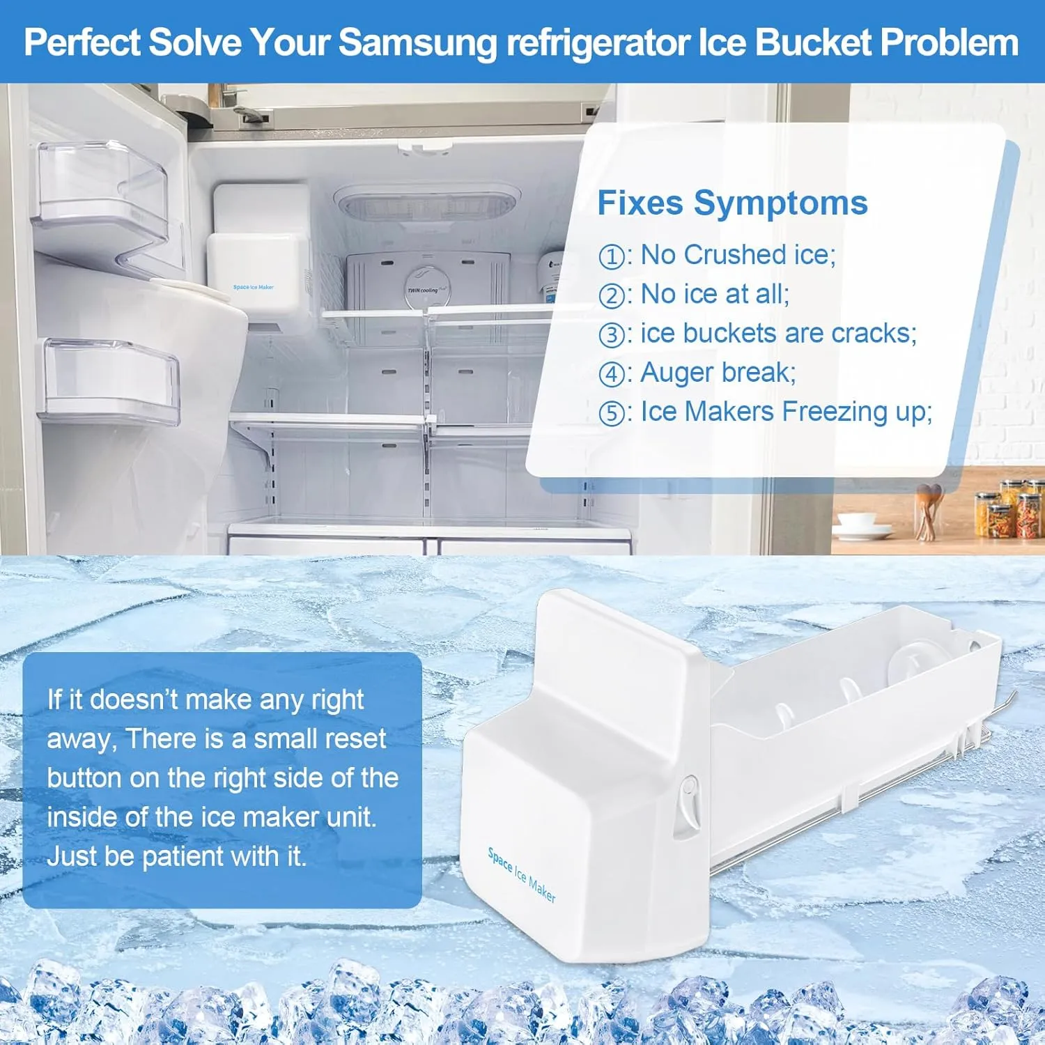 Upgraded RF4287HABP RF267AZRS RF267AEPN RF267AZBP RF268ABWP Refrigerator Ice Bucket, DA97-10609A Samsung Ice Maker Replacement Ice Tray Parts