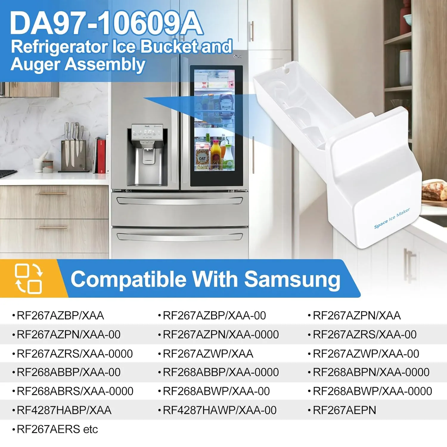 Upgraded RF4287HABP RF267AZRS RF267AEPN RF267AZBP RF268ABWP Refrigerator Ice Bucket, DA97-10609A Samsung Ice Maker Replacement Ice Tray Parts