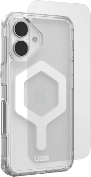 URBAN ARMOR GEAR UAG Designed for iPhone 16 Case Plyo, Compatible with MagSafe Case Bundle with Glass Shield Screen Protector (Ice/White   Clear)