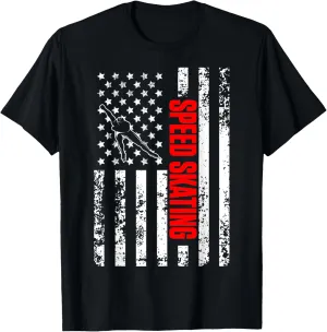 US American Flag Winter Sports Patriotic Speed Skating T-Shirt