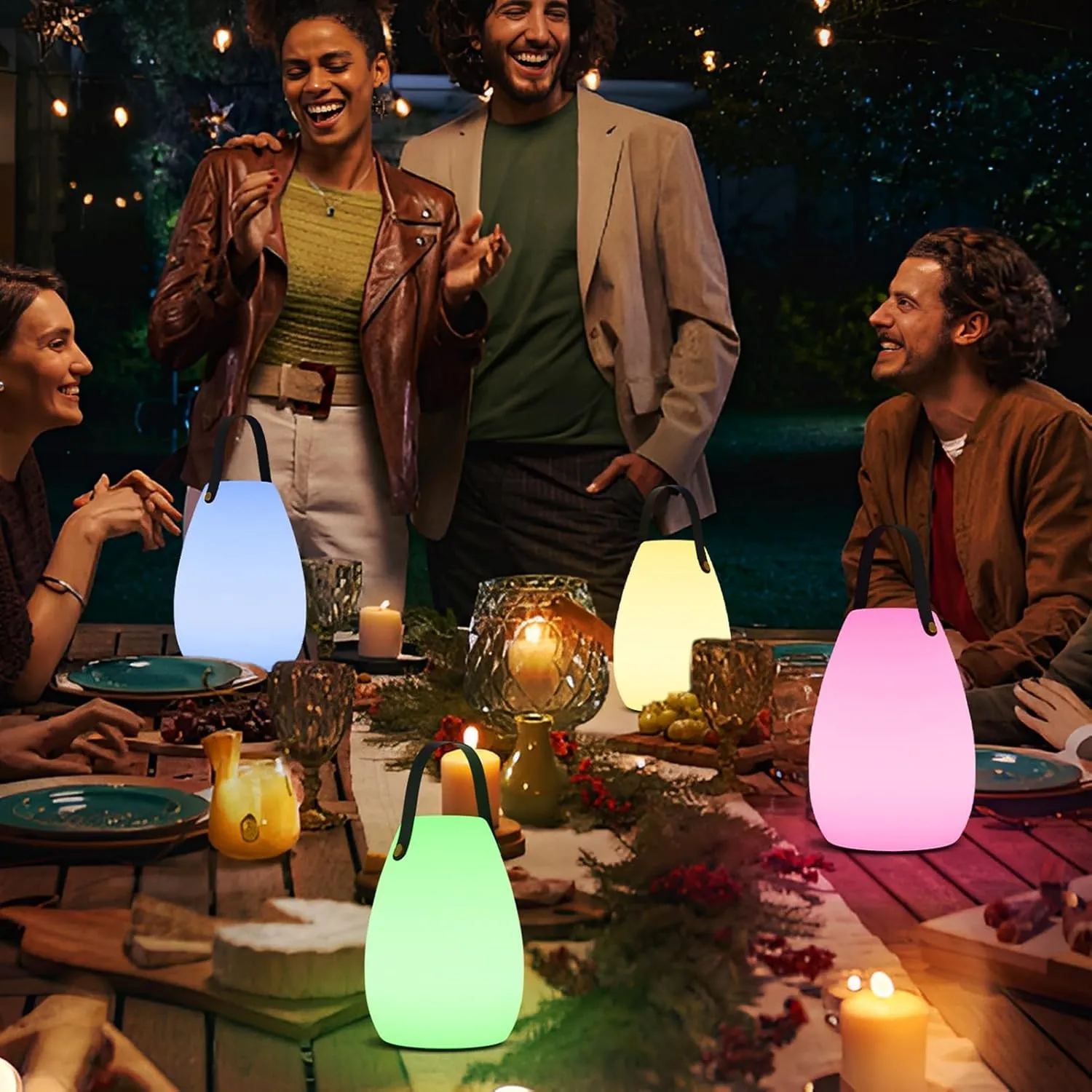 uuffoo 2 Pack Portable Outdoor Table Lamp - Dimmable Rechargeable Night Lights w/ Remote and 7 RGB Colors, IP44 Water-Resistant Hanging Lantern for Patio, Tent, Bedroom, Garden, Emergency