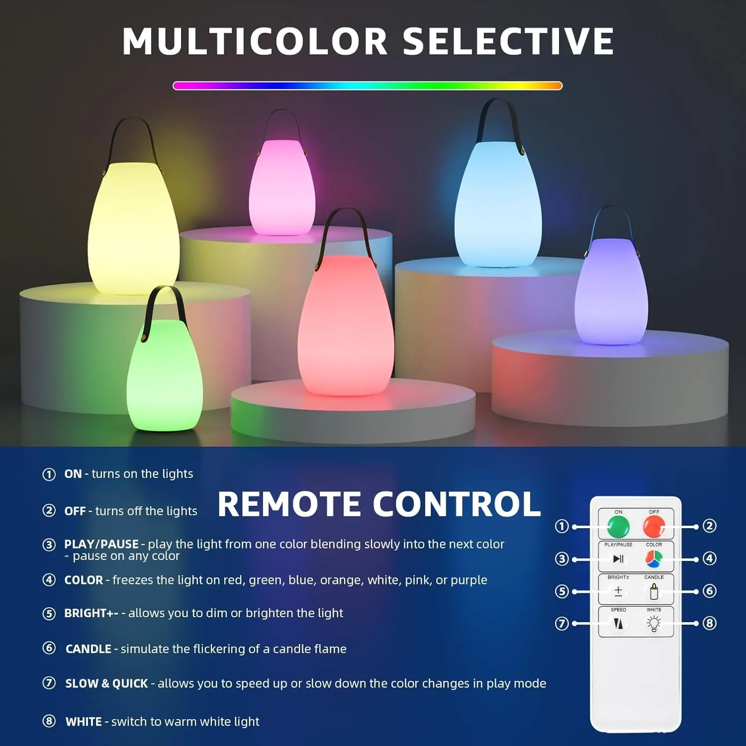 uuffoo 2 Pack Portable Outdoor Table Lamp - Dimmable Rechargeable Night Lights w/ Remote and 7 RGB Colors, IP44 Water-Resistant Hanging Lantern for Patio, Tent, Bedroom, Garden, Emergency