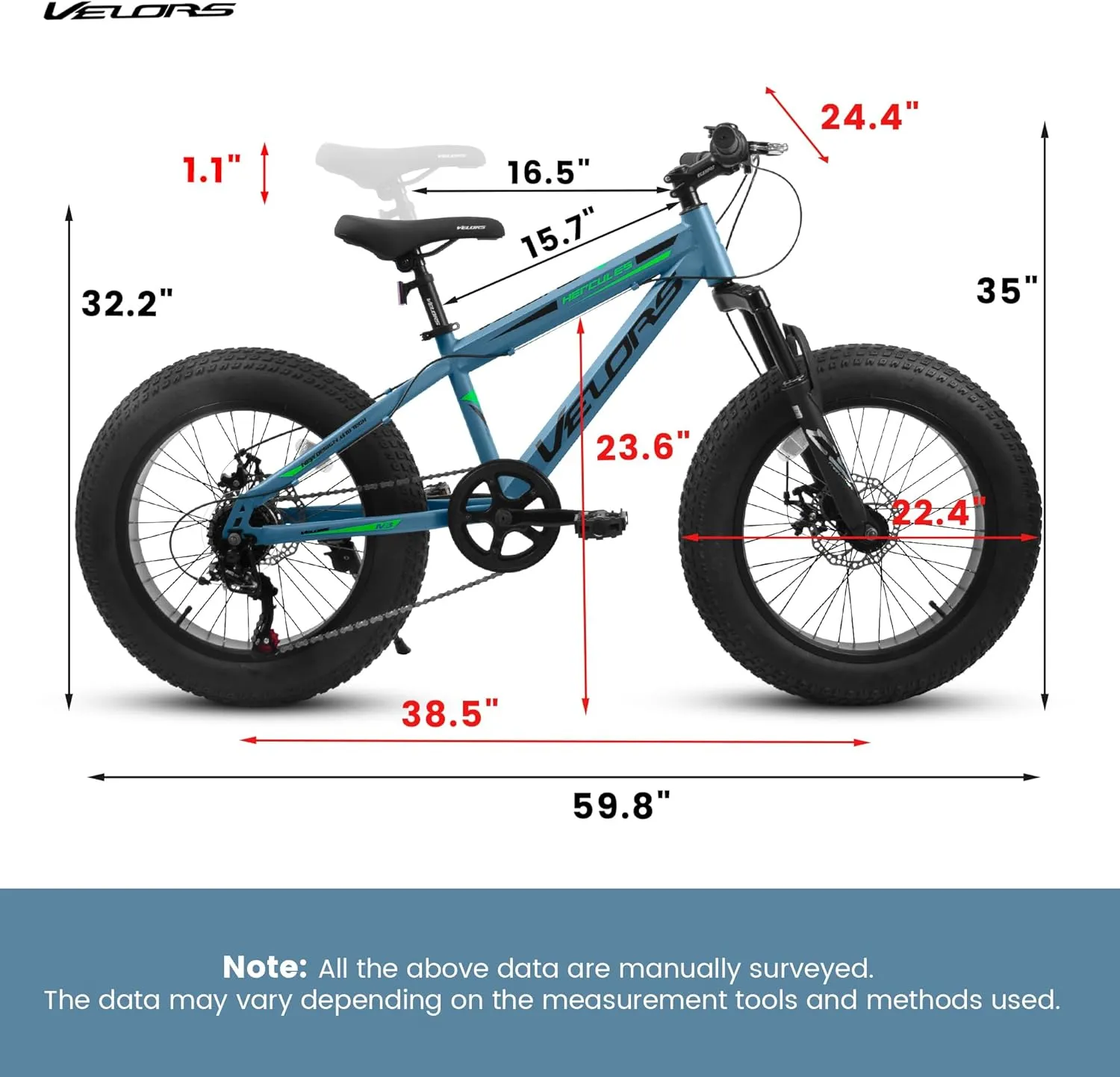 V20235 20 Inch Fat Tire Bike Adult 7 Speed Mountain Bike, Dual Disc Brakes, High Carbon Steel Frame, Front Suspension, Mountain Buggy, City Commuter City Bike, Fat Tire Bike