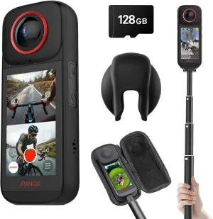 V3 8k Waterproof 360 WiFi & GPS Motorcycle Action Camera Split-Screen Shooting ＆ in-Camera Editing,3 inch Display,Invisible Selfie Stick,Lens Guards Protect Case,Micro SD Card for Sports,Travel