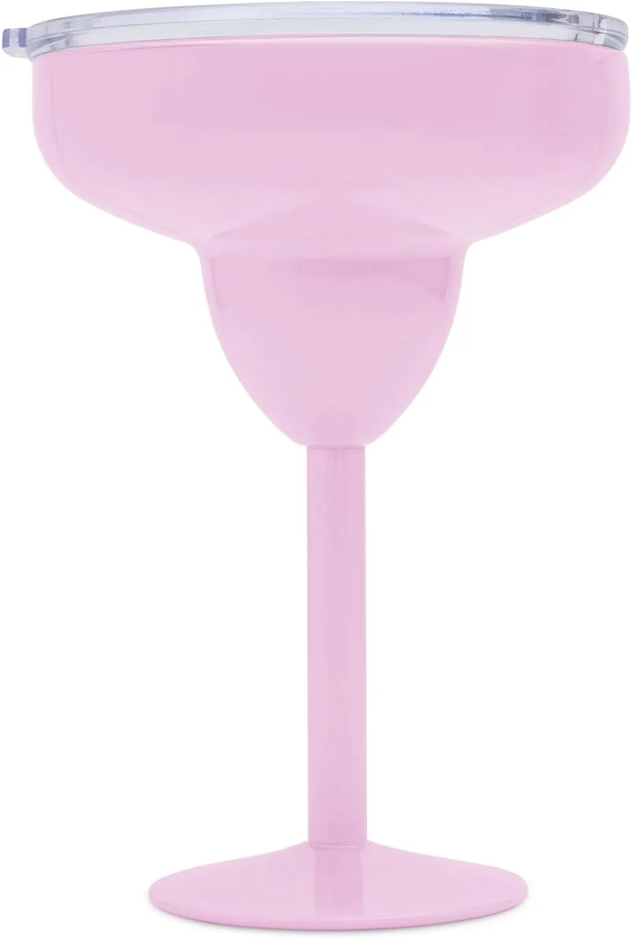 Vacuum-Sealed Metal Margarita Glass with Lid, Insulated Tumbler Mug, Steel Cup for Vacation, Pool, and Ice Cold Margs on the Beach (Pink)