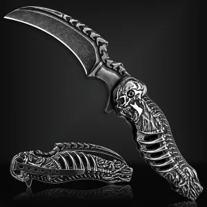 VALHALLA REAPER Skull Pocket Knife, Pocket Folding Knife With 3D Hollowed-out Skull, EDC Pocket Knife For Men Outdoor Camping Hiking Hunting