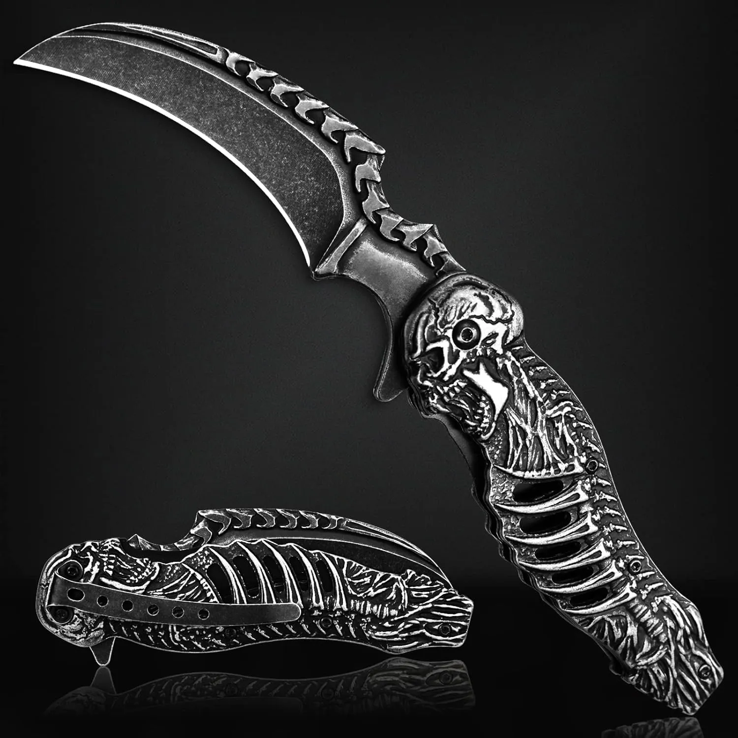 VALHALLA REAPER Skull Pocket Knife, Pocket Folding Knife With 3D Hollowed-out Skull, EDC Pocket Knife For Men Outdoor Camping Hiking Hunting