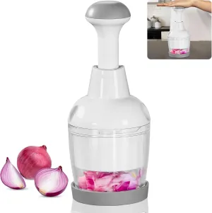 Vegetable Chopper, Food Chopper Manual Hand, Veggie Chop Garlic Onion Salad Chop with Container and Lid, Nut Chopper Vegetable Cutter for Onion, Fruit, Salad, Easy to Use, Dishwasher Safe - White