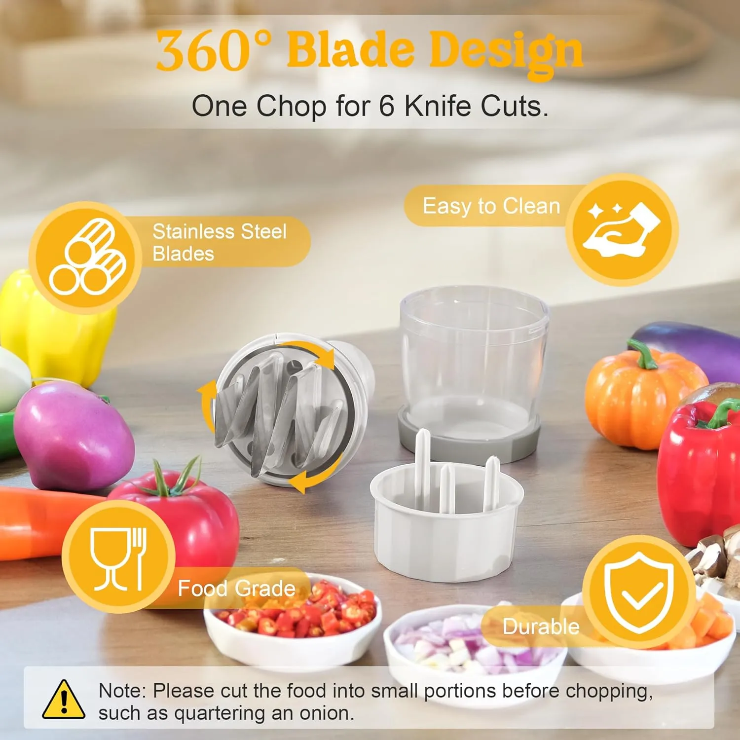 Vegetable Chopper, Food Chopper Manual Hand, Veggie Chop Garlic Onion Salad Chop with Container and Lid, Nut Chopper Vegetable Cutter for Onion, Fruit, Salad, Easy to Use, Dishwasher Safe - White