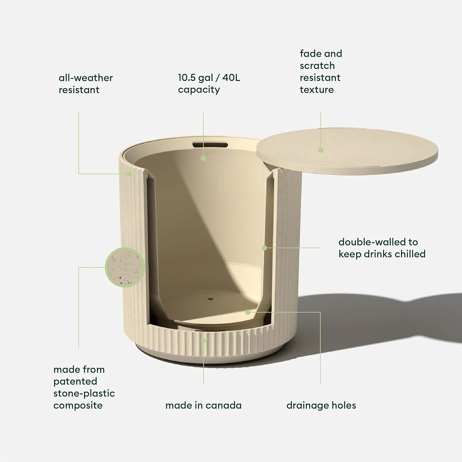 Veradek Cooler Side Table - 2 in 1 - Designed for use as Outdoor Side Table, Patio Decor and Ice Chest