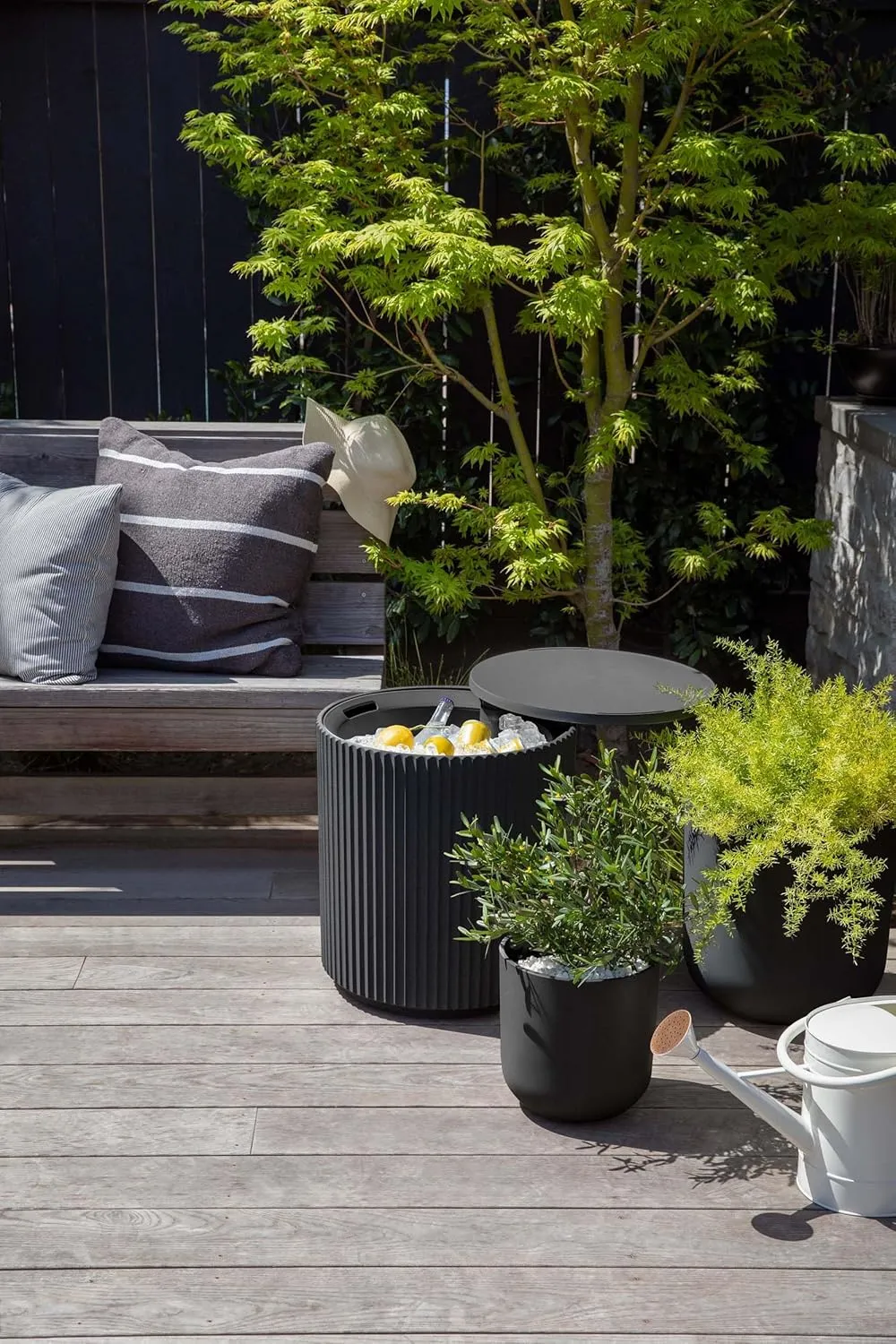 Veradek Outdoor Cooler Side Table - 2 in 1, Black, 21 inch