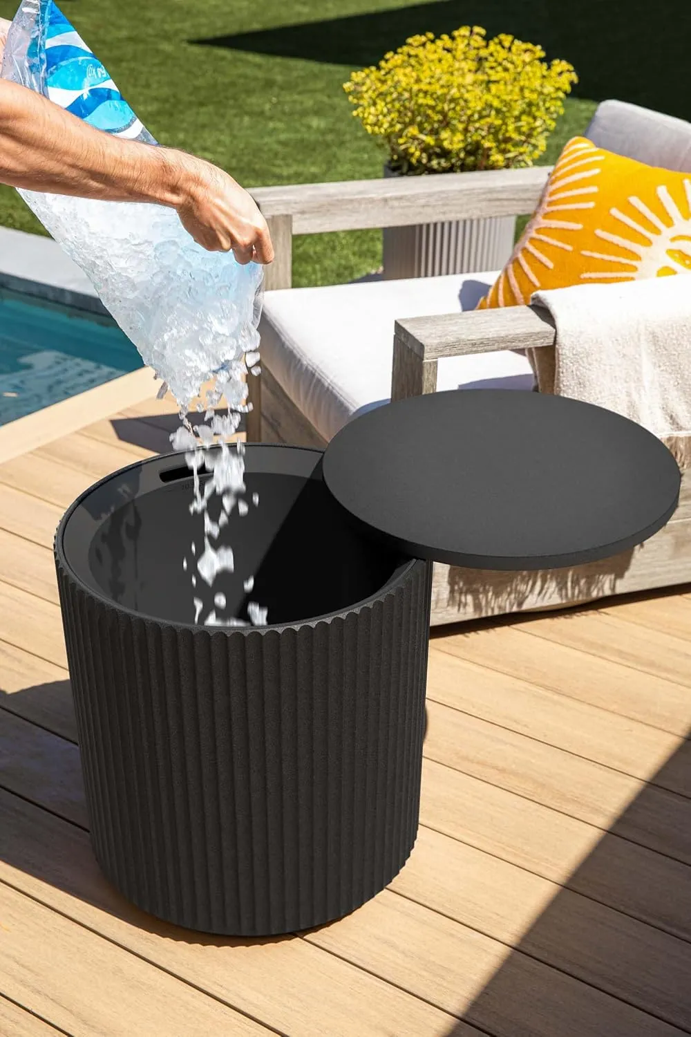 Veradek Outdoor Cooler Side Table - 2 in 1, Black, 21 inch