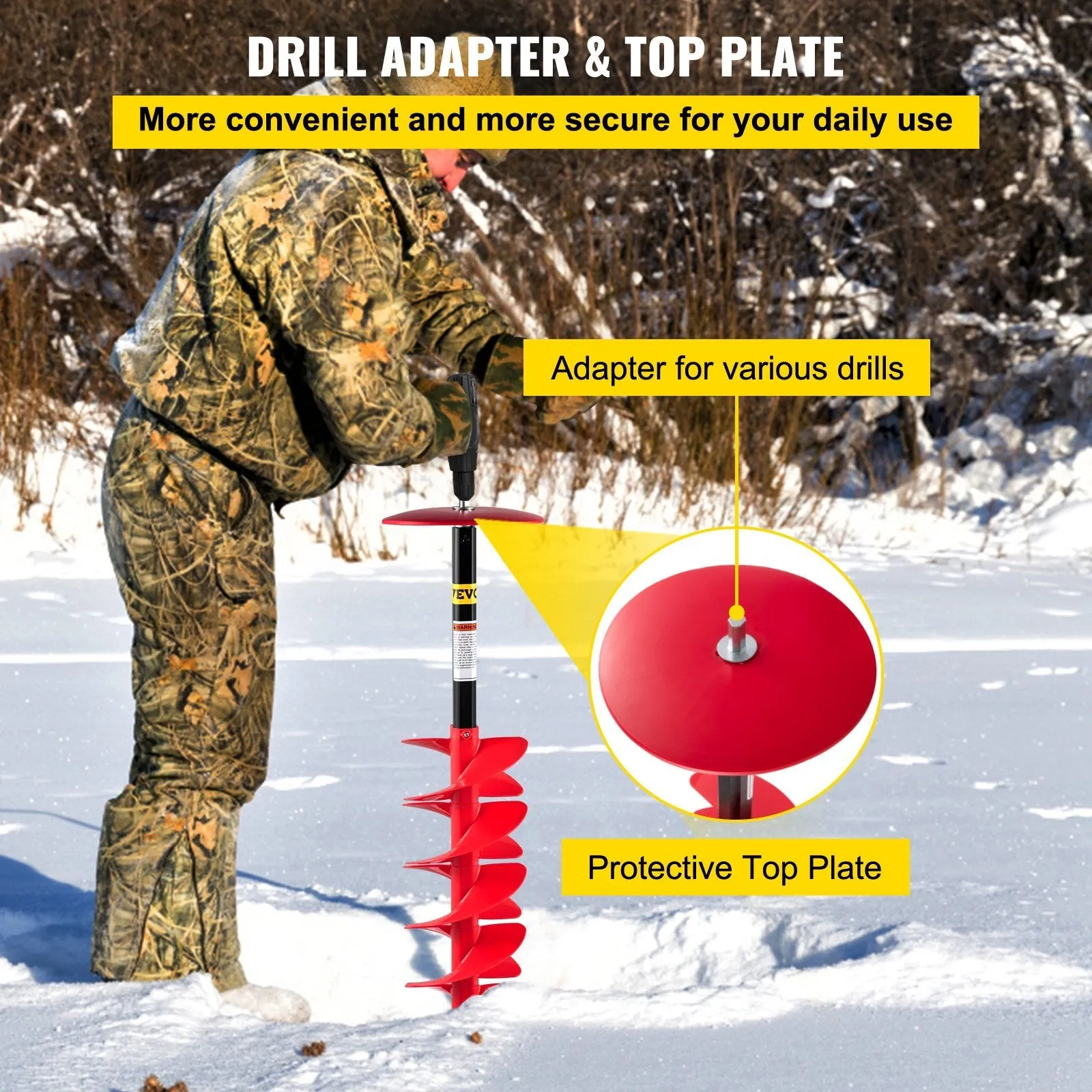 VEVOR 8" Ice Drill Auger – Adjustable & Durable